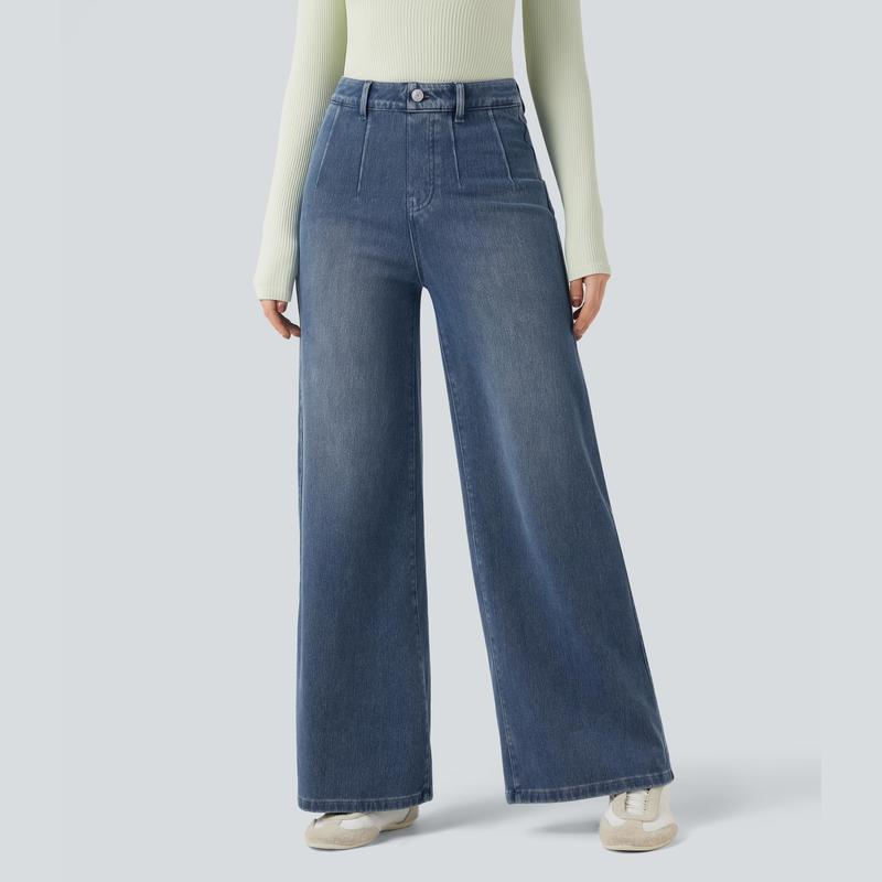 Klassische Jeans mit weitem Bein und hohem Bund 