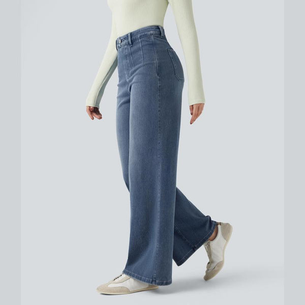 Klassische Jeans mit weitem Bein und hohem Bund 