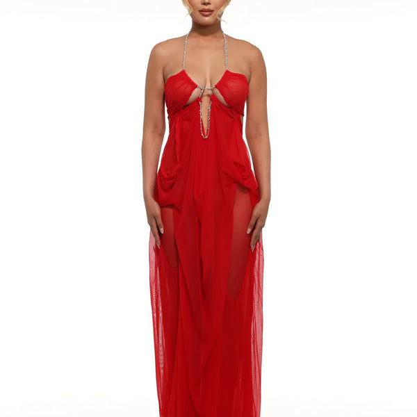 Funkelndes, mit Kristallen besetztes Abendkleid 