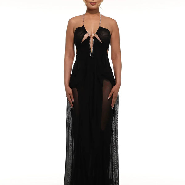 Funkelndes, mit Kristallen besetztes Abendkleid 