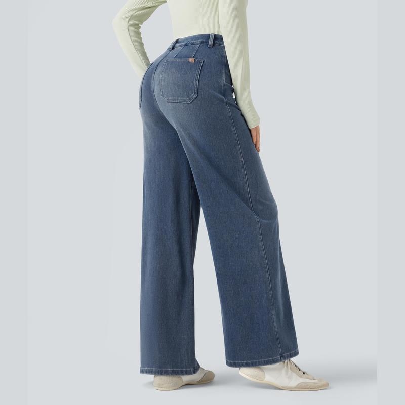 Klassische Jeans mit weitem Bein und hohem Bund 