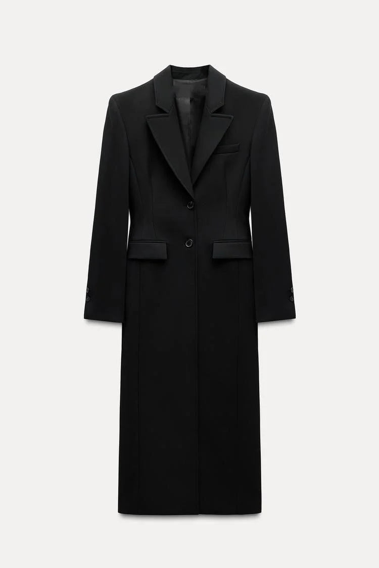 Manteau long croisé classique et chic 